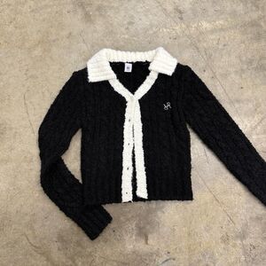 W Concept RonRon Collar Cable Boucle Alpaca wool blend Knit cardigan top